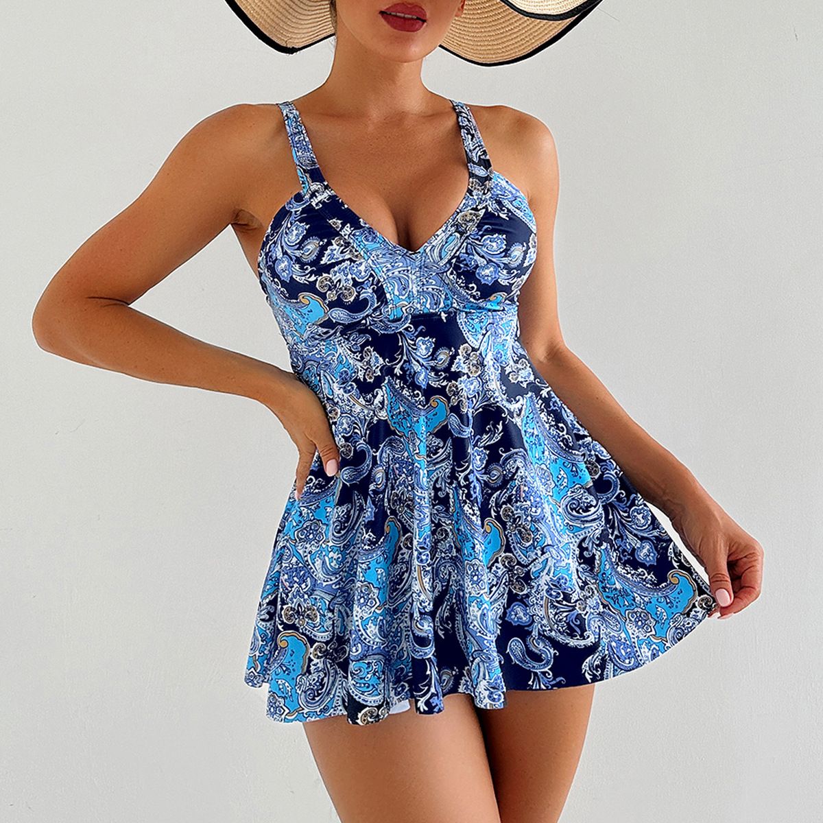 Women Floral Print Tankini Set Skirted Swimsuit With Boyshort Bottom Conservative Bathing Suit (image for) Women Floral Print Tankini Set Skirted Swimsuit With Boyshort Bottom Conservative Bathing Suit