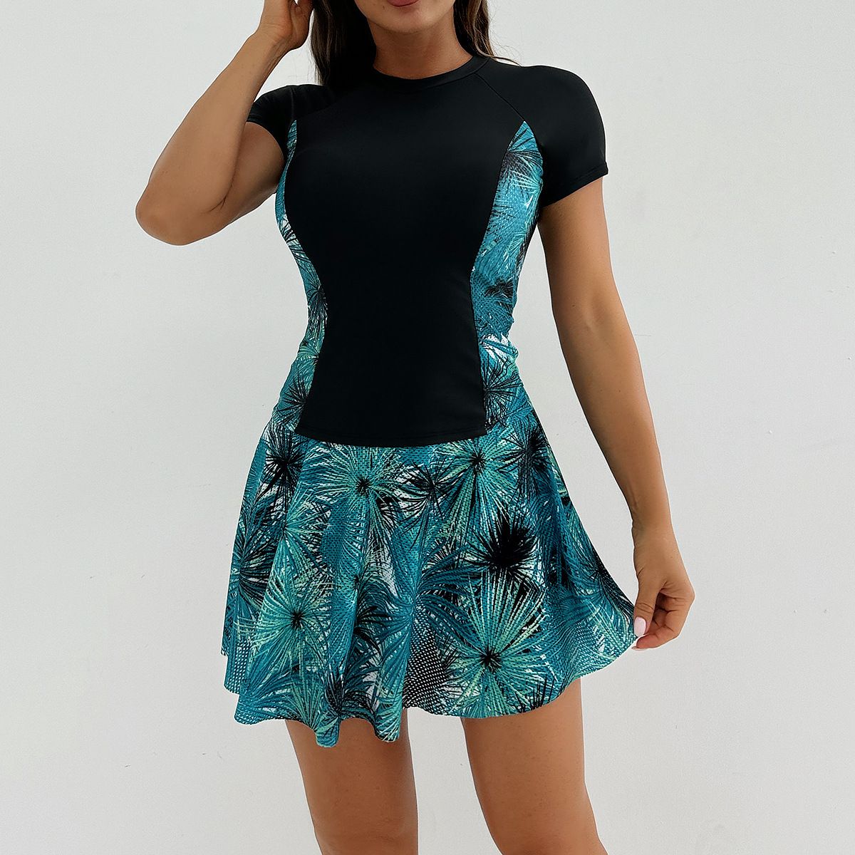(image for) New Women Skirt‑Style Printed Tankini Set With Swim Shorts