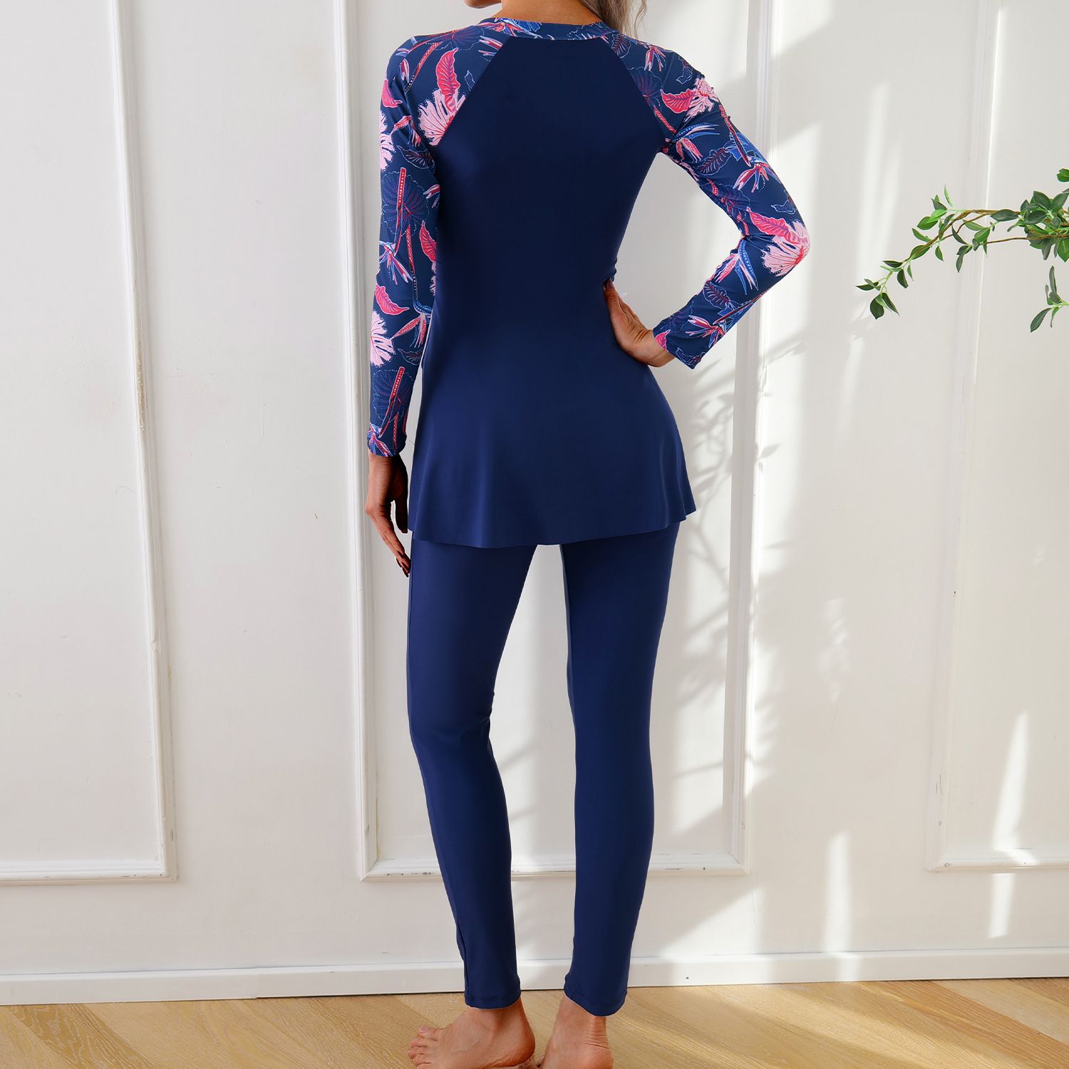 (image for) Women Modest Muslim Swimwear Long Sleeve Zipper Burkini Full Coverage Swimsuit
