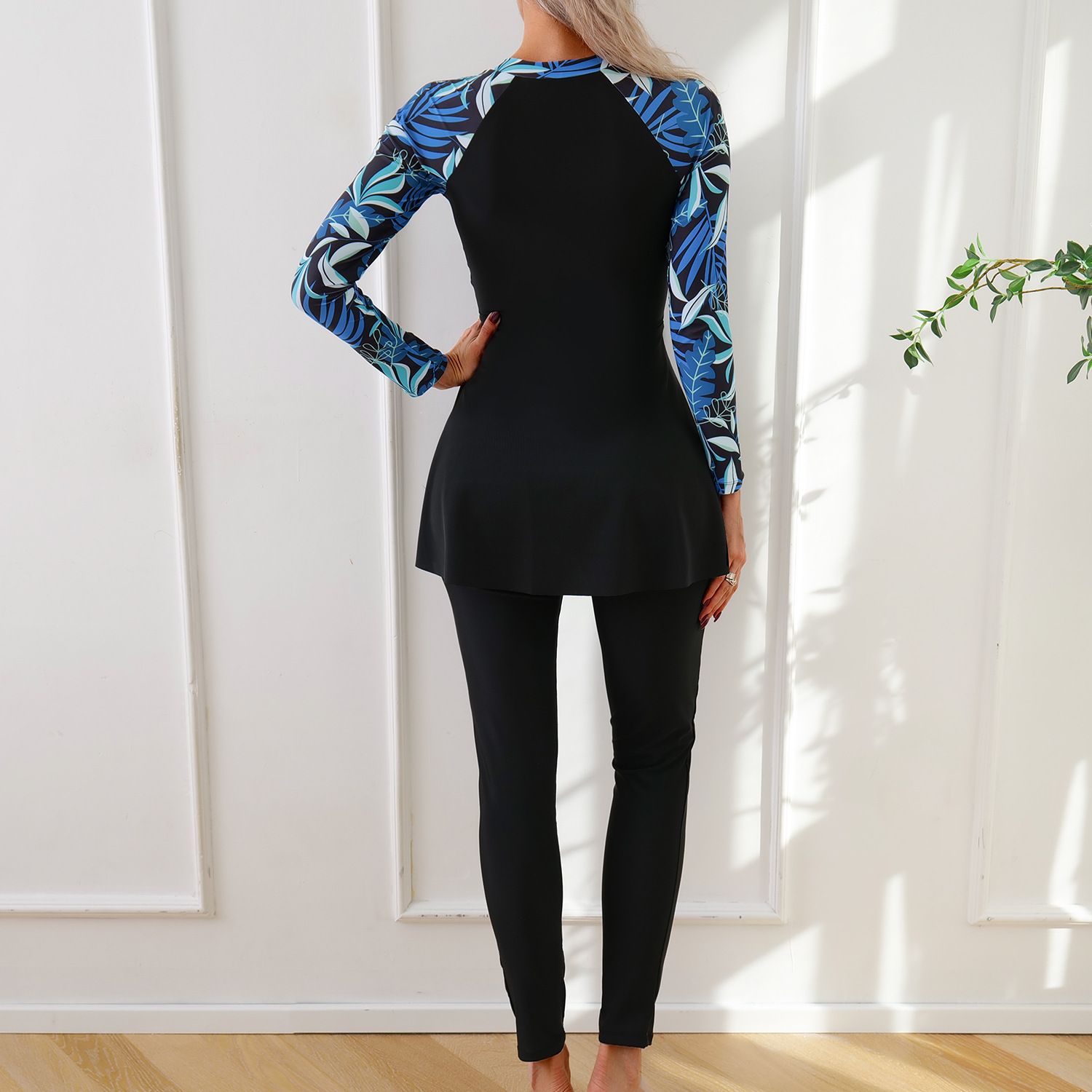 (image for) Women Modest Muslim Swimwear Long Sleeve Zipper Burkini Full Coverage Swimsuit