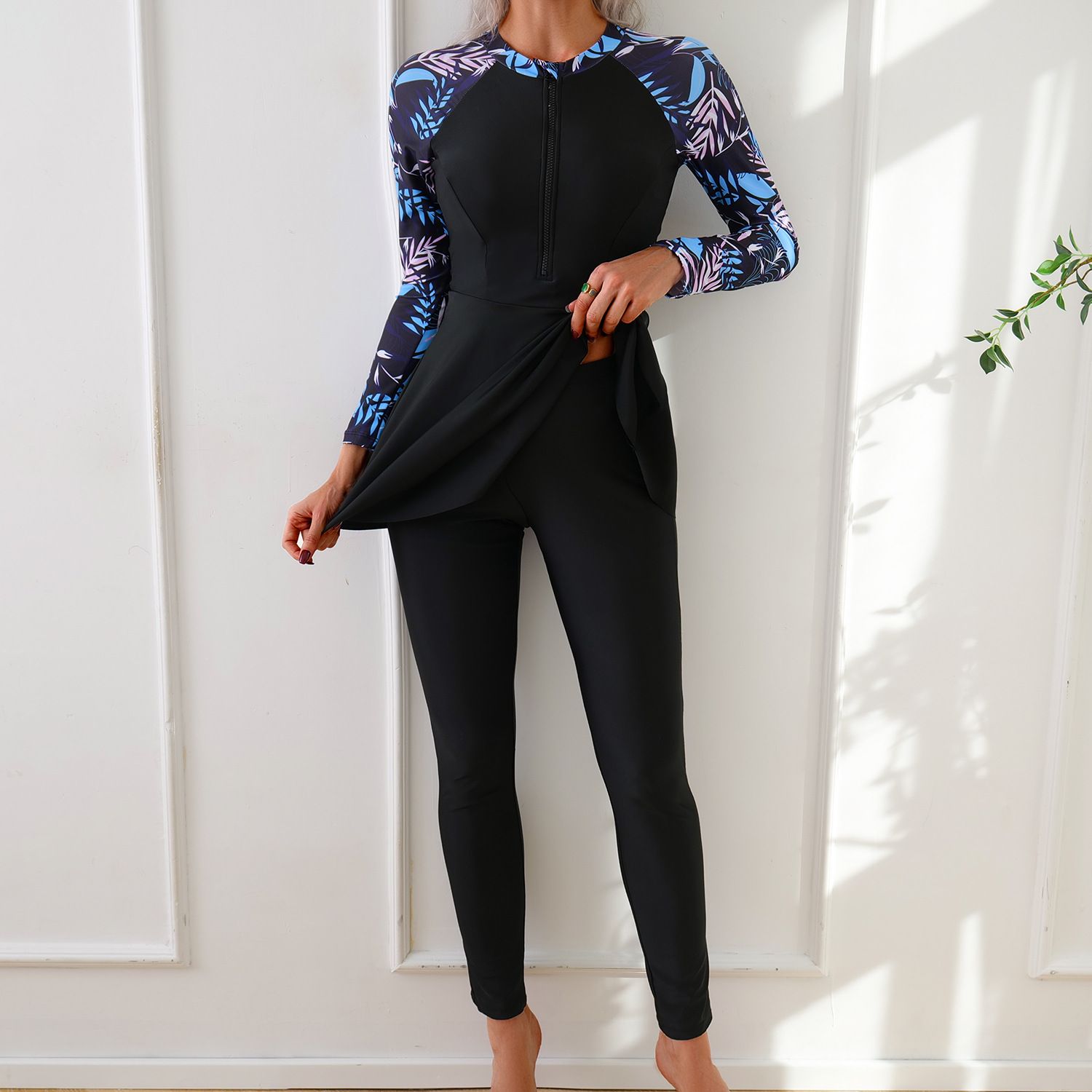 (image for) Women Modest Muslim Swimwear Long Sleeve Zipper Burkini Full Coverage Swimsuit