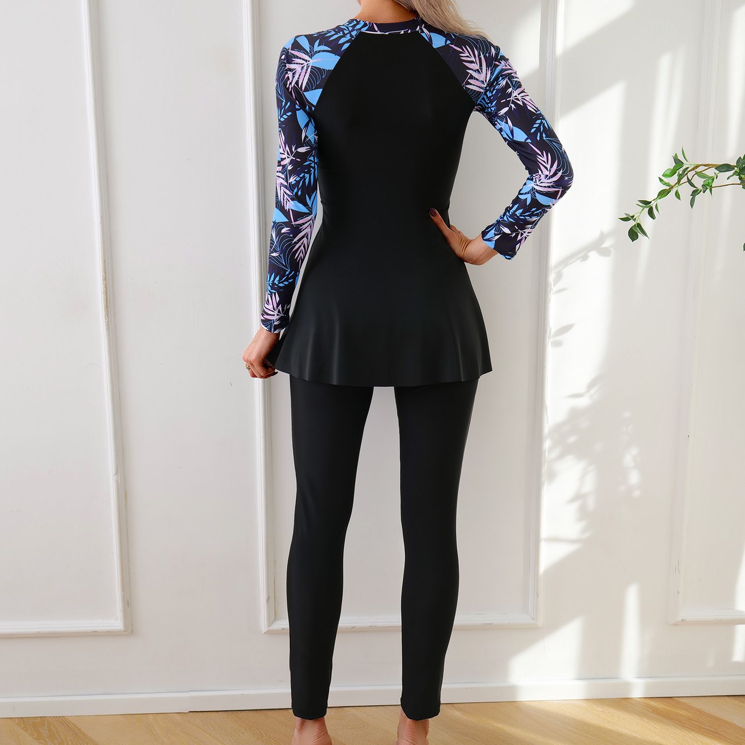 (image for) Women Modest Muslim Swimwear Long Sleeve Zipper Burkini Full Coverage Swimsuit