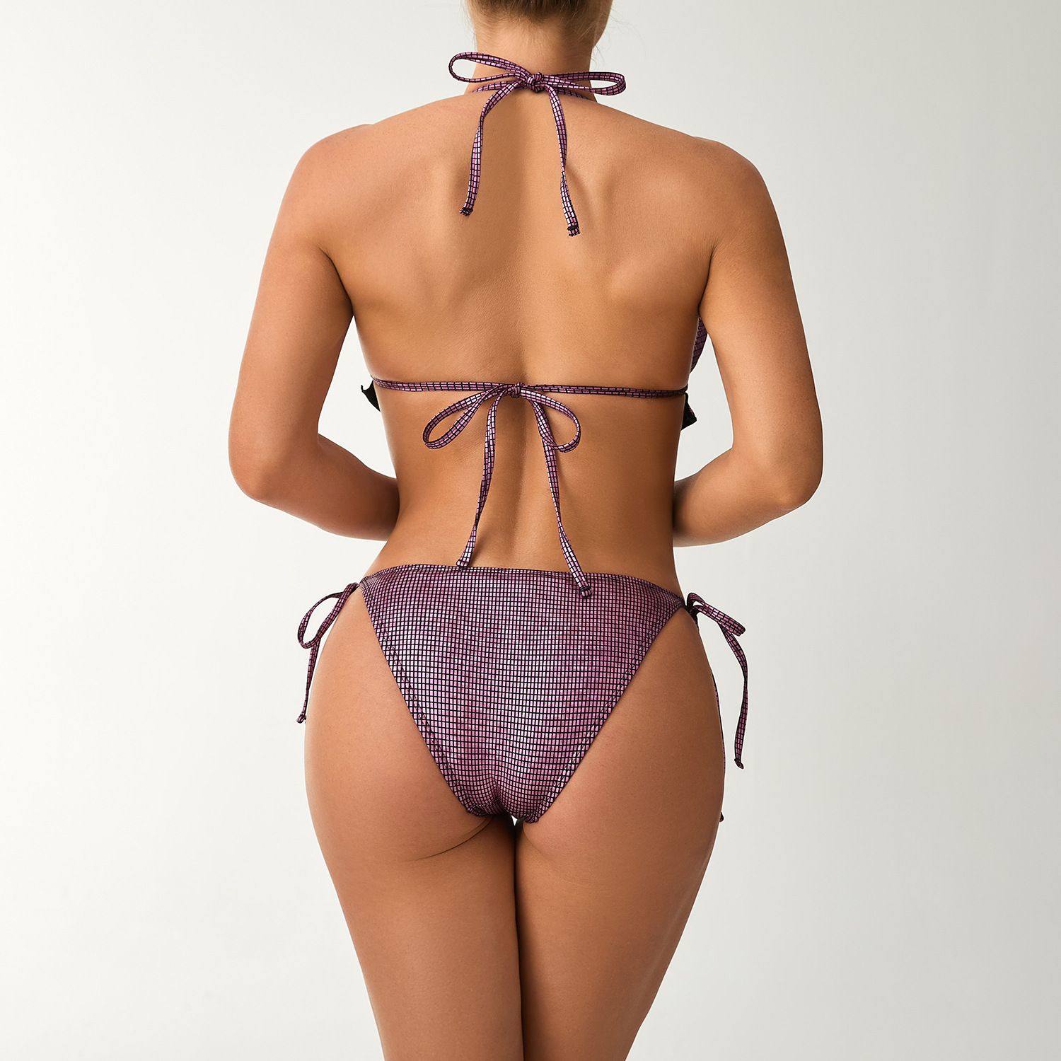 (image for) Women Ruffle Halter Tie Bikini Set, Metallic Plaid Two Piece Swimsuit