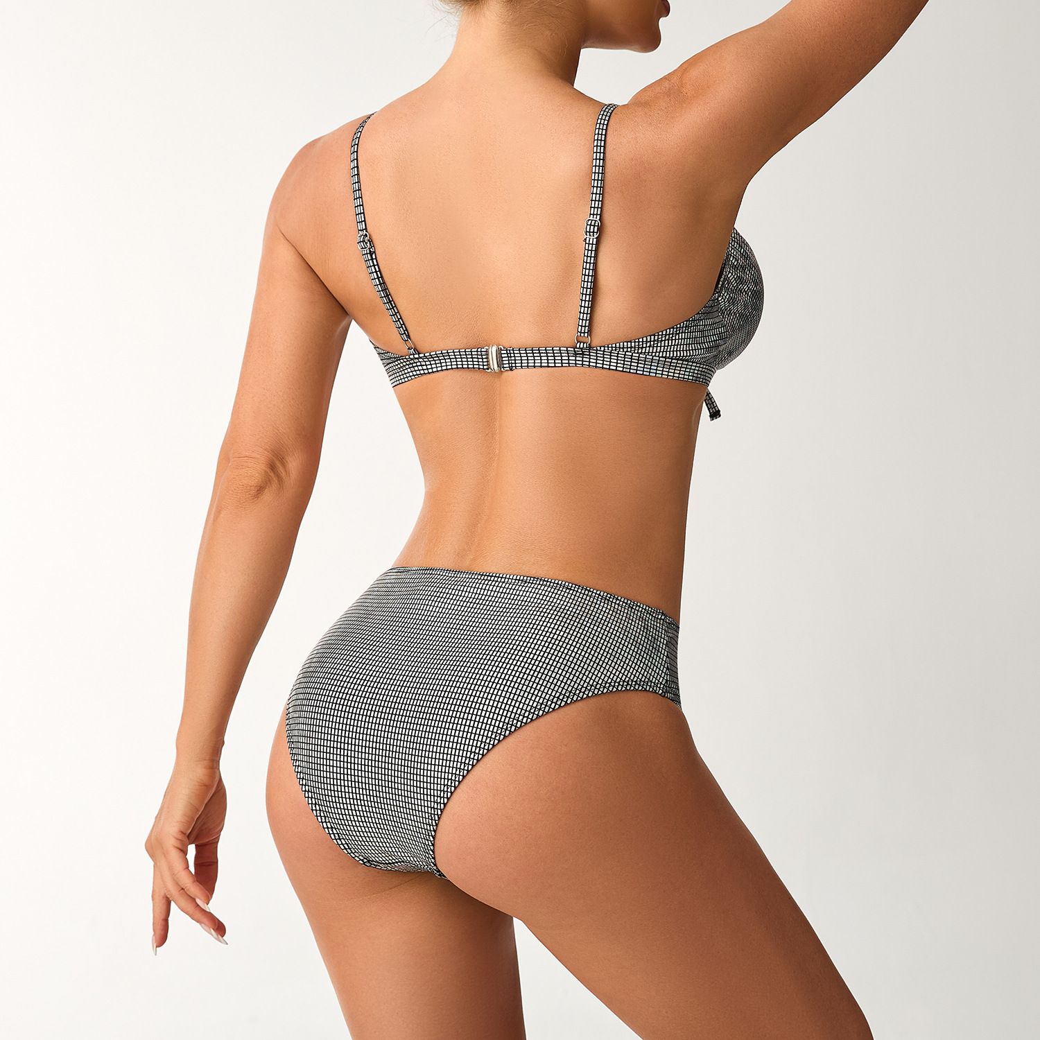 (image for) 2026 New Gold Foil Plaid Bikini Set Tie‑Front Two‑Piece Women Swimsuit