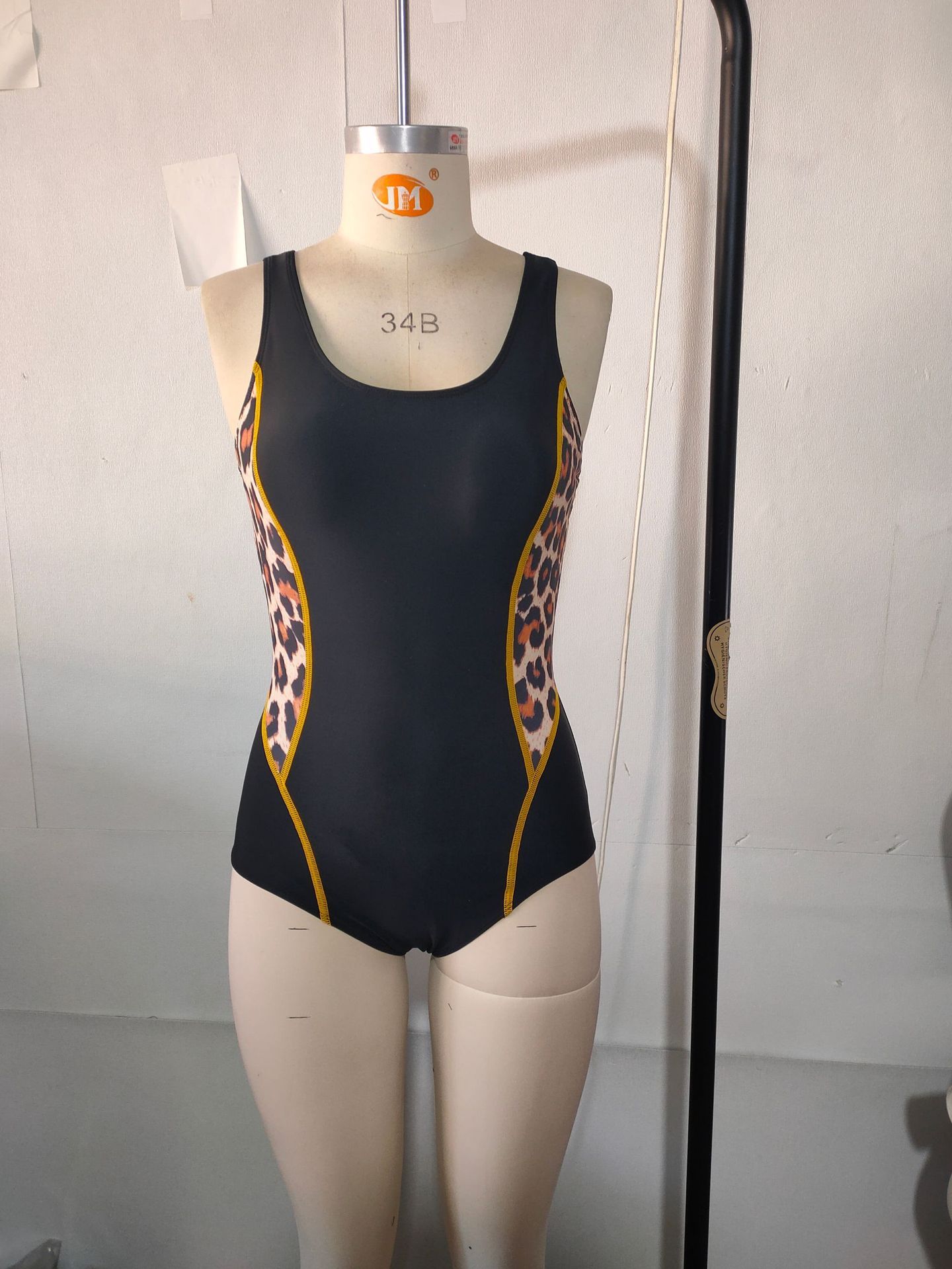 (image for) Women Leopard Print Spliced One Piece Swimsuit, Sleeveless Athletic Competitive Training Bathing Suit