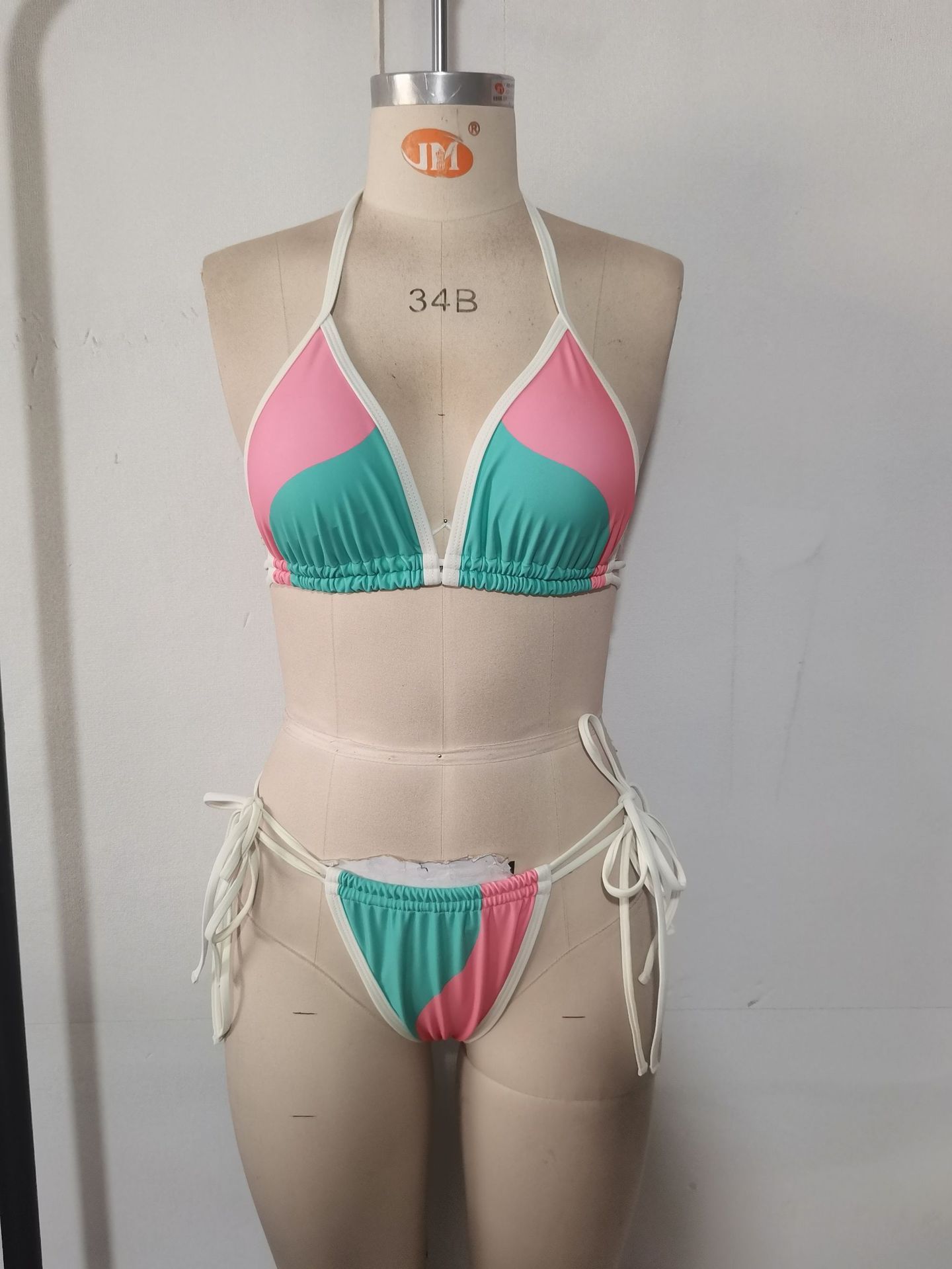 (image for) Women Color Block Halter Bikini Set, Sexy Triangle Tie Side Two Piece Swimsuit Beach Bathing Suit