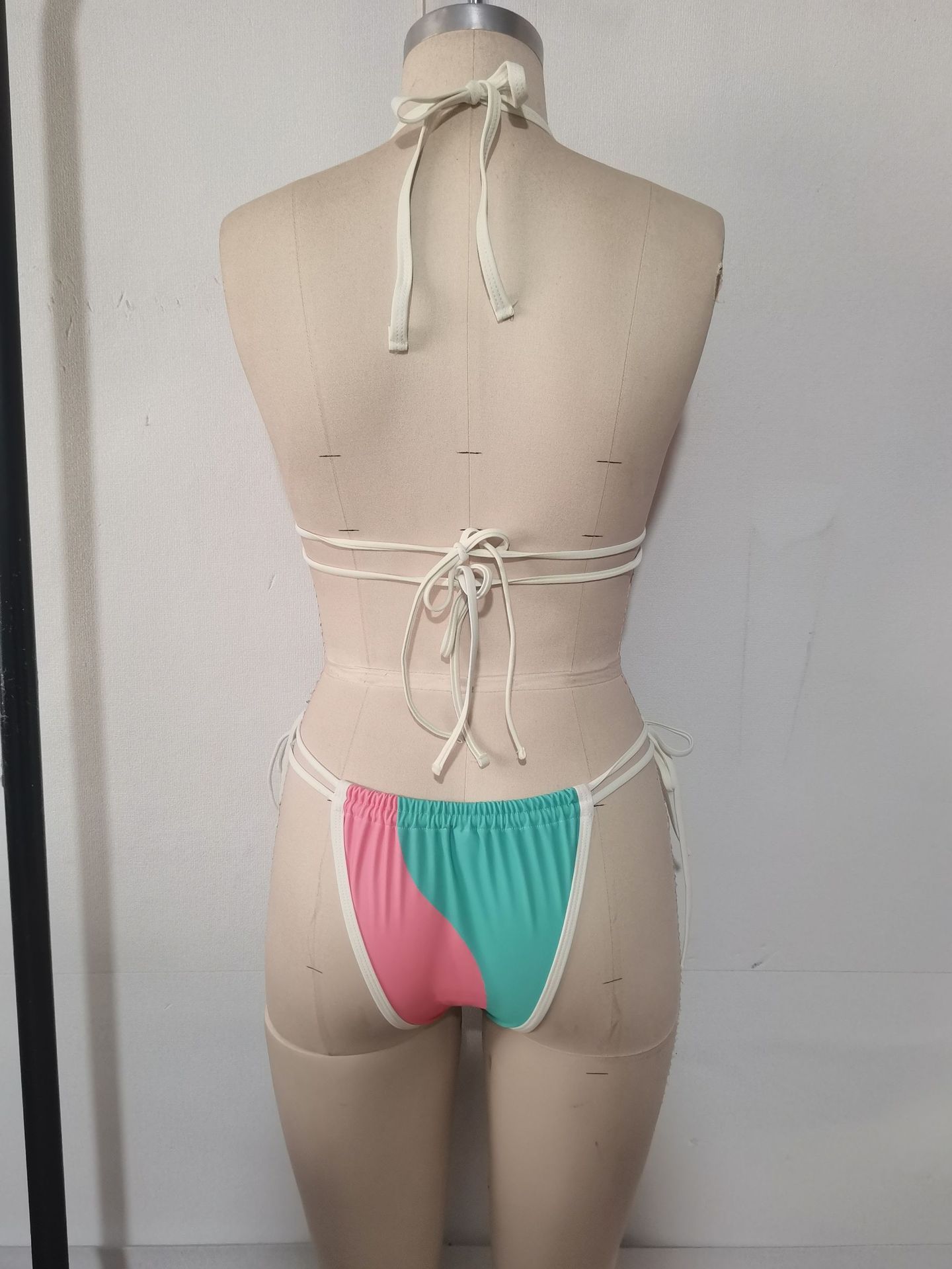 (image for) Women Color Block Halter Bikini Set, Sexy Triangle Tie Side Two Piece Swimsuit Beach Bathing Suit
