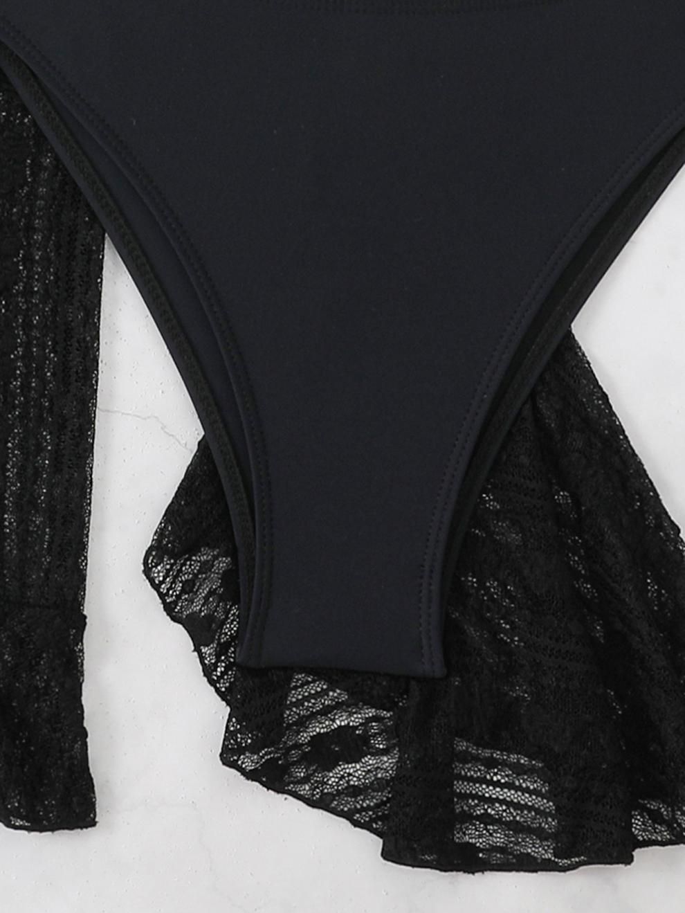 (image for) Women's 2026 4-Piece Ruffled Bikini Set Long Sleeve Cover Up & Mini Skirt Padded Wirefree Sexy Beach Swimwear
