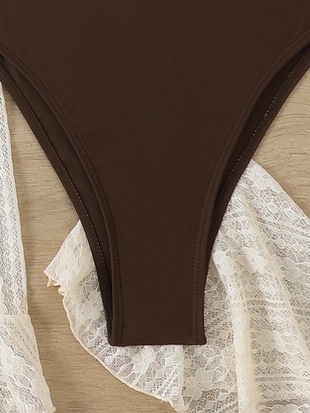 (image for) Women's 2026 4-Piece Ruffled Bikini Set Long Sleeve Cover Up & Mini Skirt Padded Wirefree Sexy Beach Swimwear