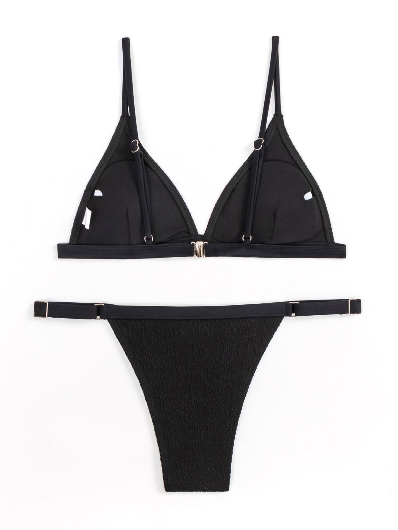(image for) Solid Textured Triangle Two‑Piece Bikini Set Thin Adjustable Straps Women Swimsuit