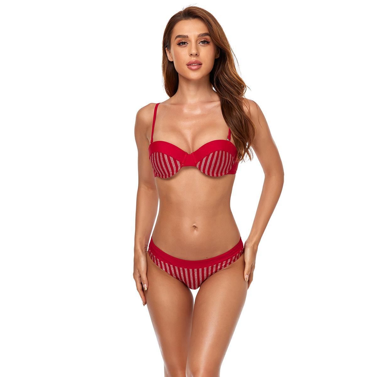 (image for) Striped Underwire Bikini Set Backless Two‑Piece Swimwear Women Bathing Suit