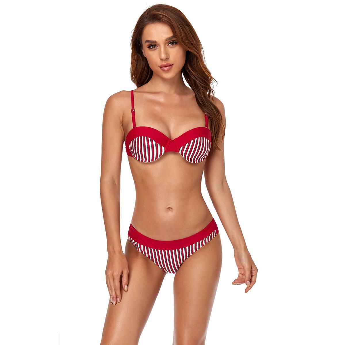 (image for) Striped Underwire Bikini Set Backless Two‑Piece Swimwear Women Bathing Suit