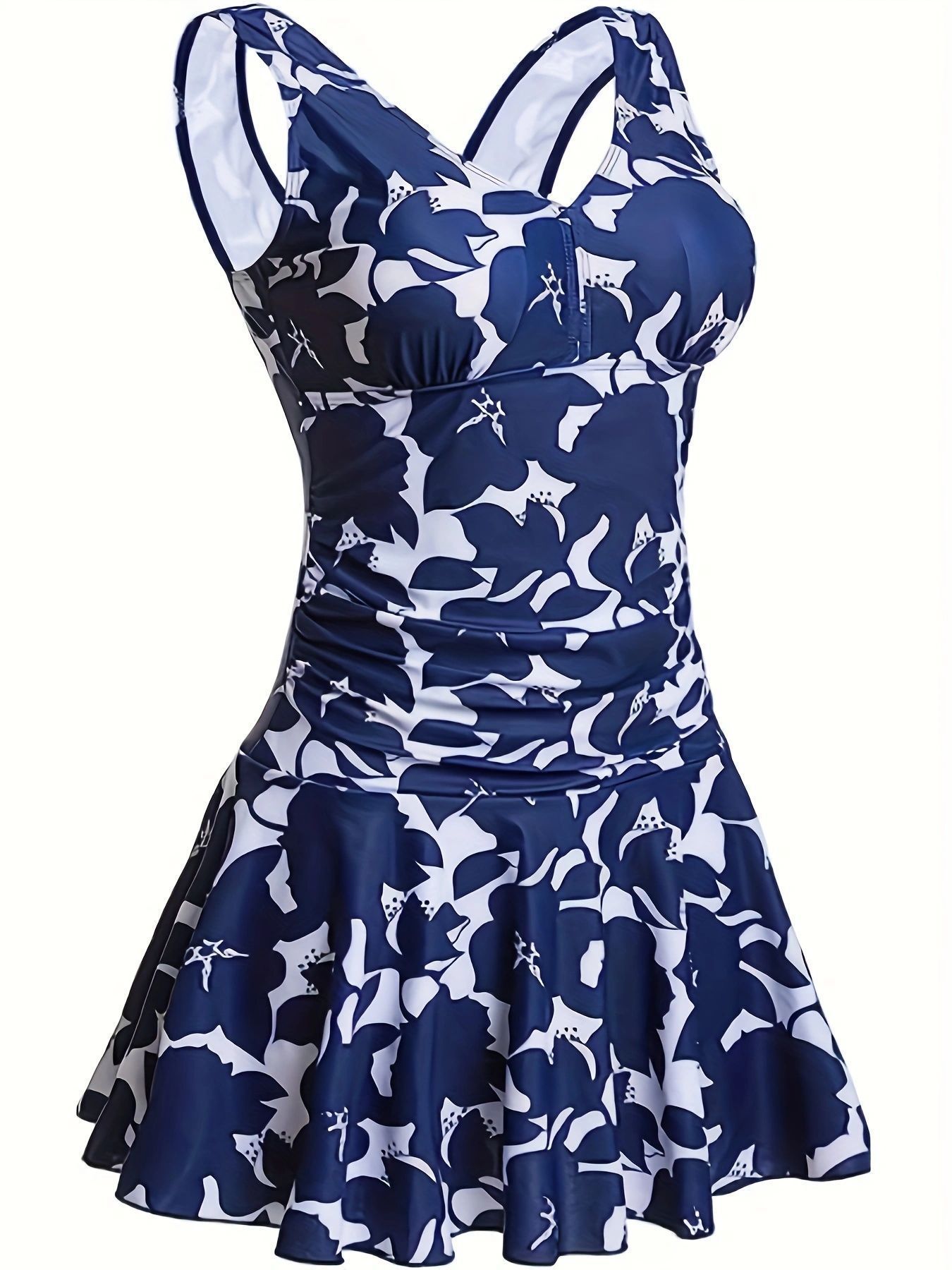 (image for) 2026 Women V Neck Swimdress One Piece Swimsuit with Built-in Boy Shorts, Modest Tummy Control Skirted Bathing Suit Multi Color Options S-XXL