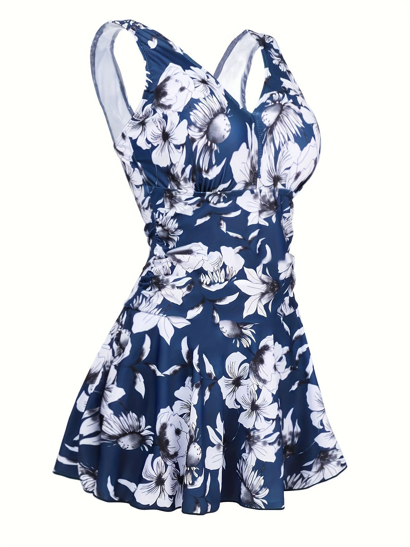 (image for) 2026 Women V Neck Swimdress One Piece Swimsuit with Built-in Boy Shorts, Modest Tummy Control Skirted Bathing Suit Multi Color Options S-XXL