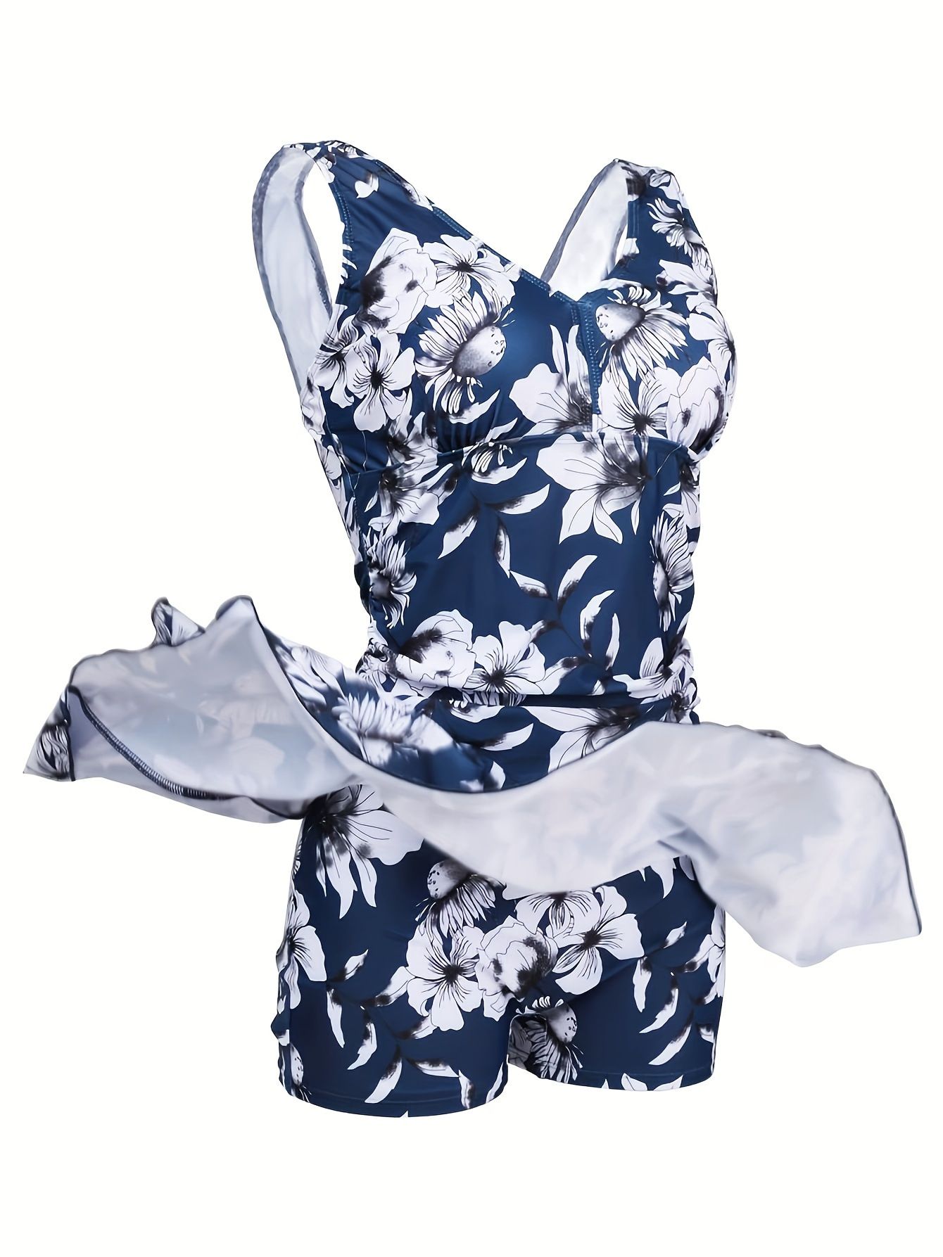(image for) 2026 Women V Neck Swimdress One Piece Swimsuit with Built-in Boy Shorts, Modest Tummy Control Skirted Bathing Suit Multi Color Options S-XXL