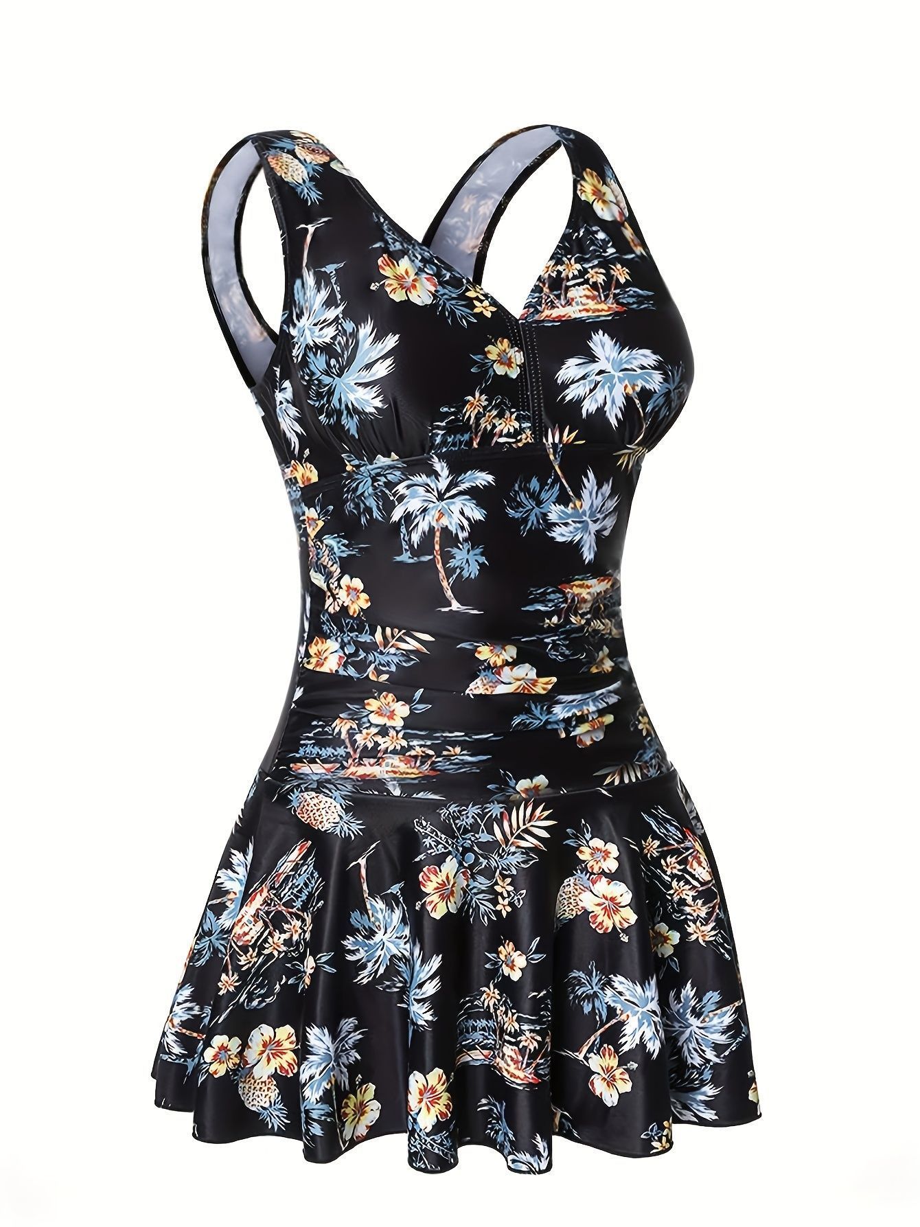 (image for) 2026 Women V Neck Swimdress One Piece Swimsuit with Built-in Boy Shorts, Modest Tummy Control Skirted Bathing Suit Multi Color Options S-XXL