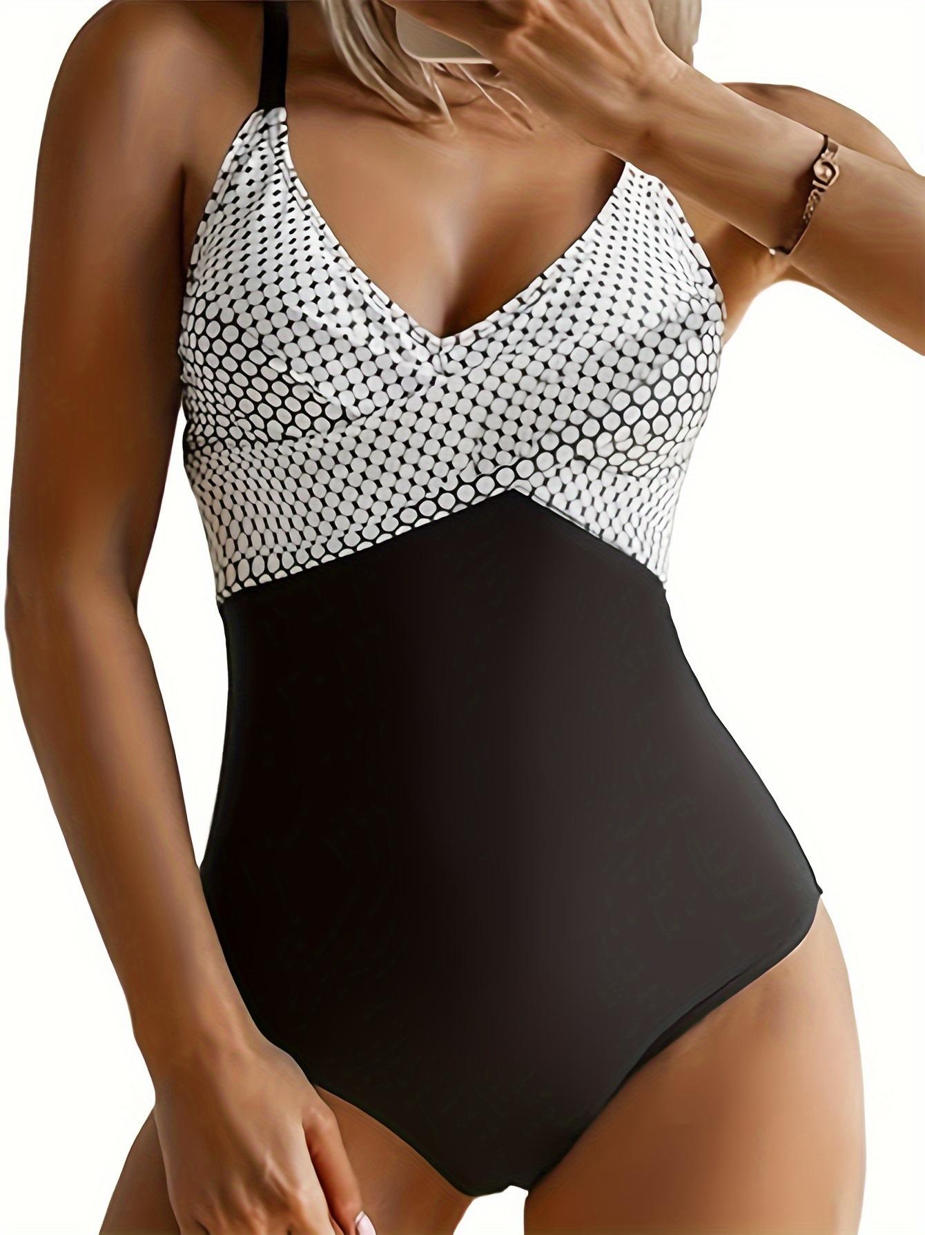 Women Twist Front V Neck One Piece Swimsuit, Ruched Waist Tummy Control Sexy Bathing Suit with Padded Cups, 3 Pattern Options for Beach Hot Spring S-XXL (image for) Women Twist Front V Neck One Piece Swimsuit, Ruched Waist Tummy Control Sexy Bathing Suit with Padded Cups, 3 Pattern Options for Beach Hot Spring S-XXL