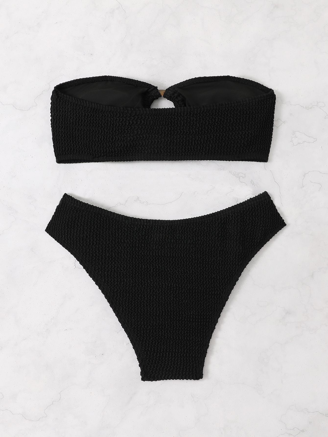 (image for) Women Solid Bandeau Bikini Set Push‑Up High Waist Two‑Piece Swimsuit S‑XXL