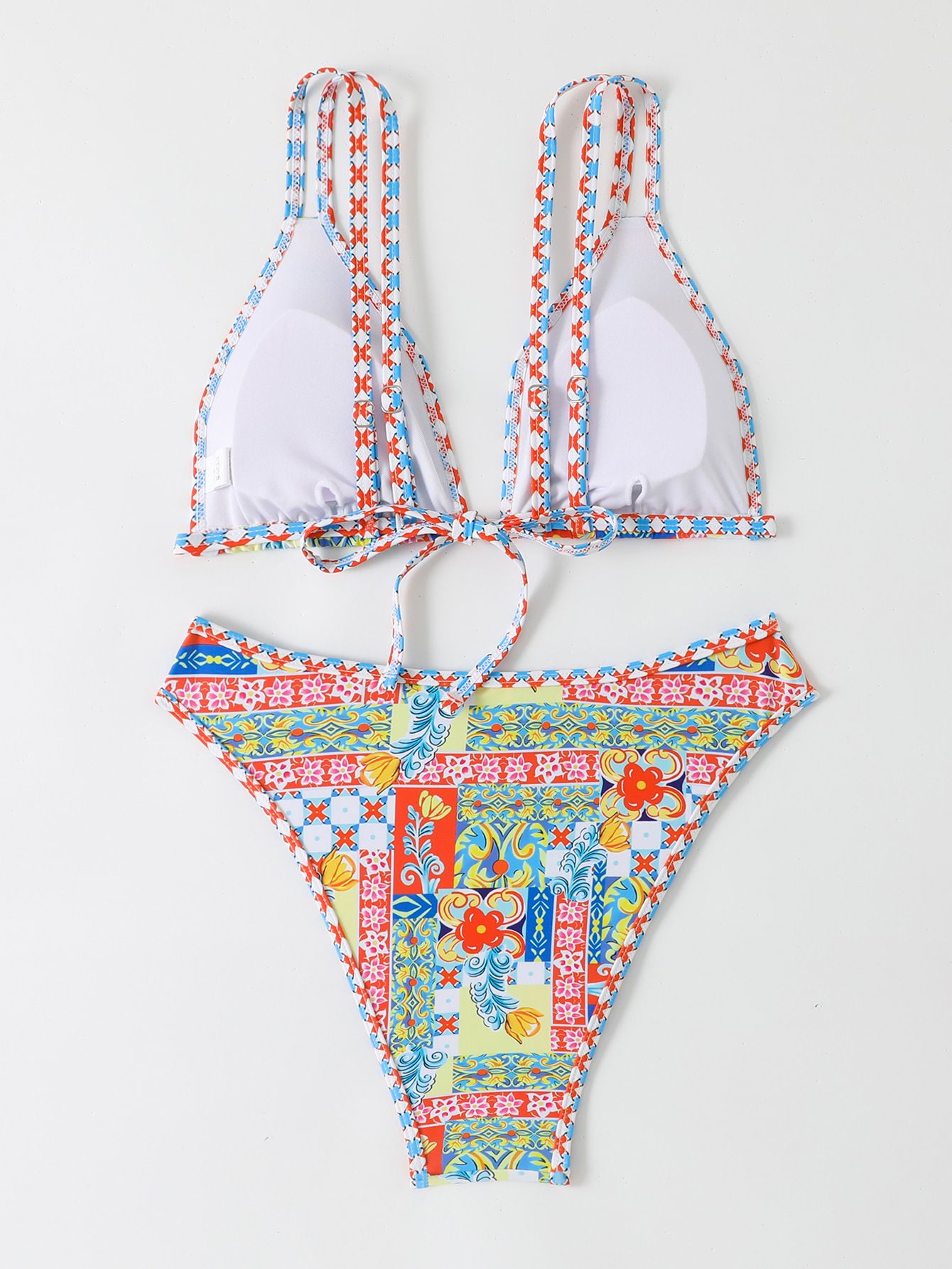 (image for) Women Boho Print Trim Edge Bikini Set High Waist Two‑Piece Swimsuit S‑XXL