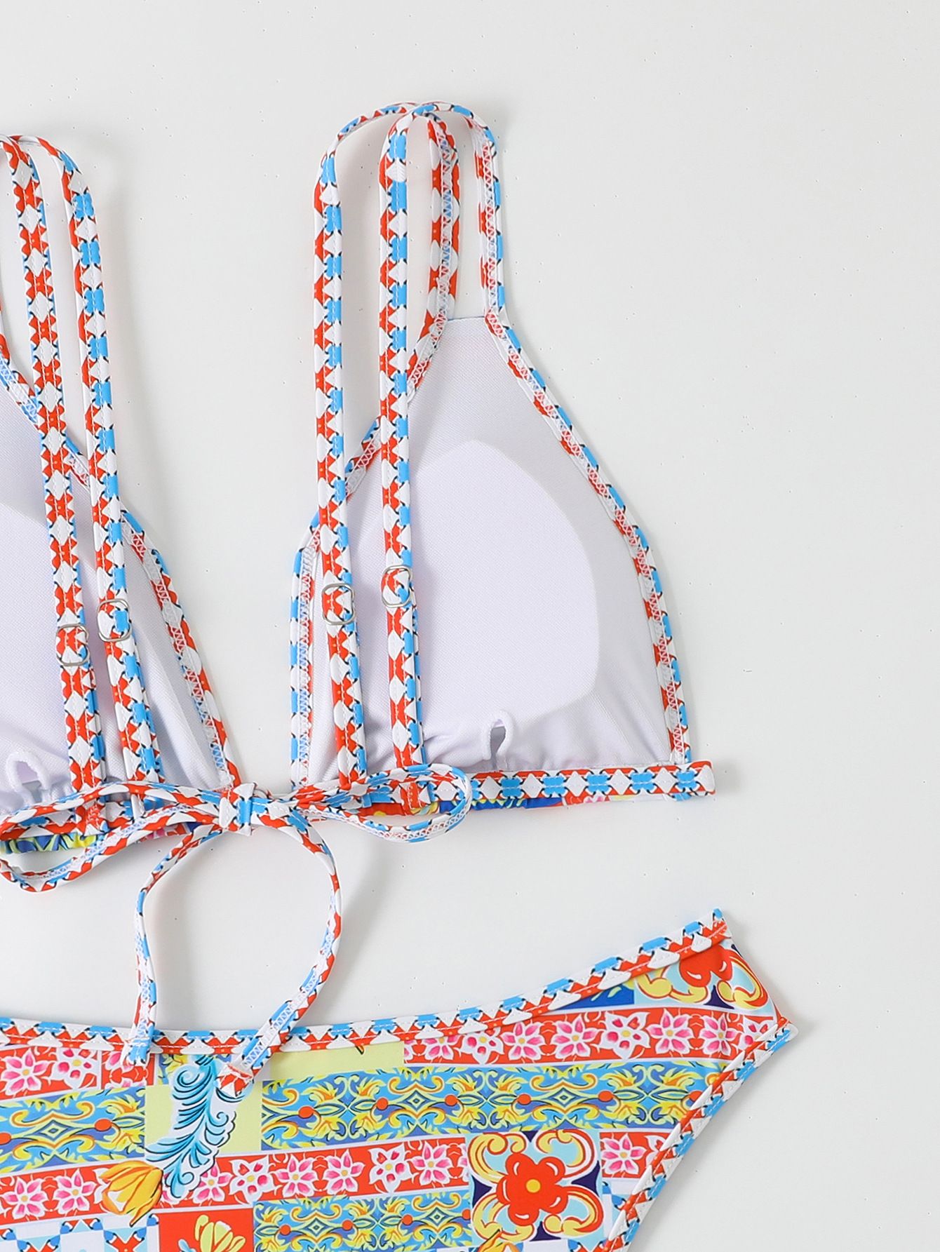 (image for) Women Boho Print Trim Edge Bikini Set High Waist Two‑Piece Swimsuit S‑XXL