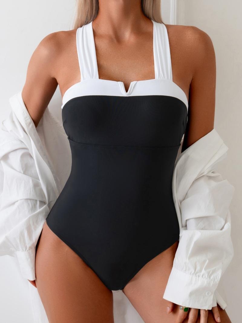 (image for) Women Color Block One‑Piece Swimsuit Slim Tummy Control Bikini S‑XL