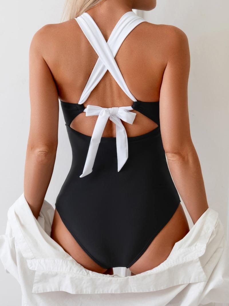 (image for) Women Color Block One‑Piece Swimsuit Slim Tummy Control Bikini S‑XL