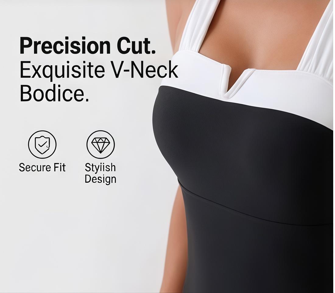 (image for) Women Color Block One‑Piece Swimsuit Slim Tummy Control Bikini S‑XL