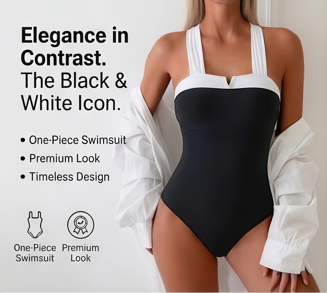 (image for) Women Color Block One‑Piece Swimsuit Slim Tummy Control Bikini S‑XL