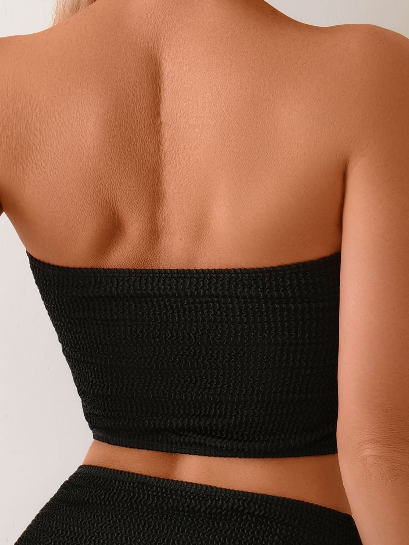 (image for) Women Bandeau Bikini Set Textured High Waist Split Swimsuit Bathing Suit for Hot Spring S‑XXL