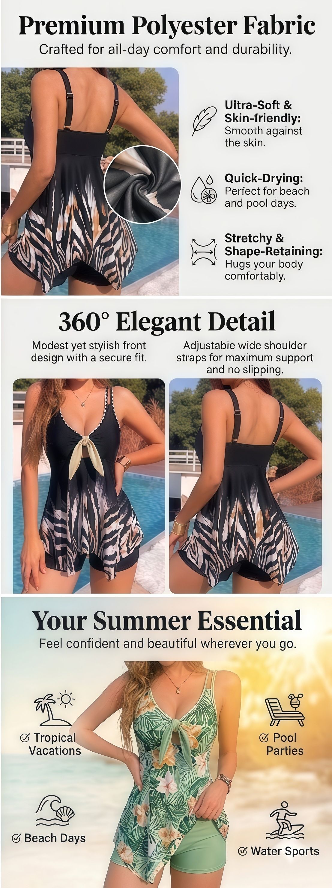 (image for) Women Tankini Swimsuit 2026 New Printed Tummy Control Bathing Suit, Flowy Tank Top with Boyshort Bottom S-2XL