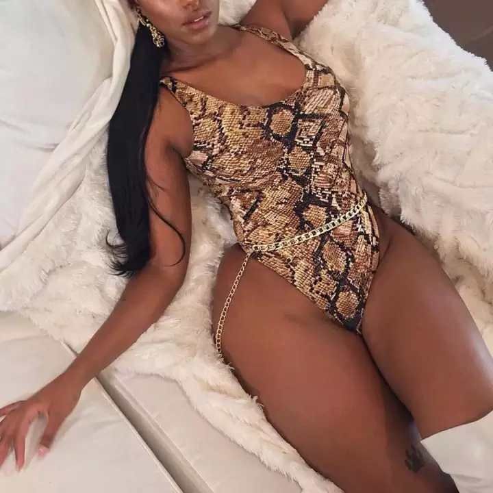 (image for) Women Snake Skin Print One‑Piece Swimsuit Sexy Tight Swimwear