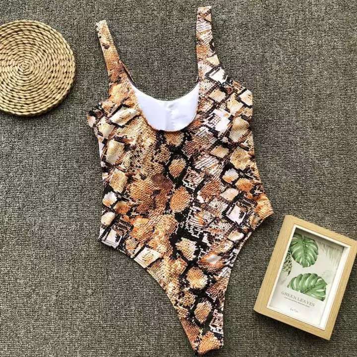 (image for) Women Snake Skin Print One‑Piece Swimsuit Sexy Tight Swimwear