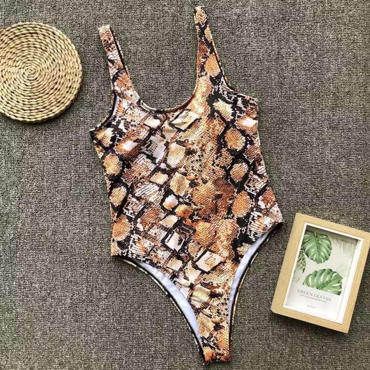 (image for) Women Snake Skin Print One‑Piece Swimsuit Sexy Tight Swimwear