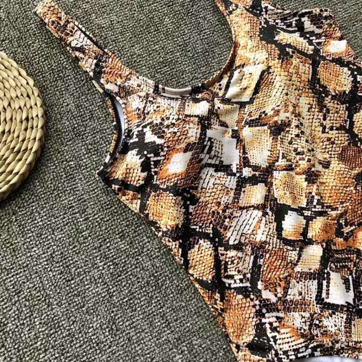 (image for) Women Snake Skin Print One‑Piece Swimsuit Sexy Tight Swimwear