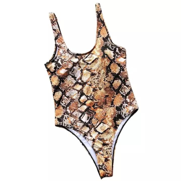 (image for) Women Snake Skin Print One‑Piece Swimsuit Sexy Tight Swimwear