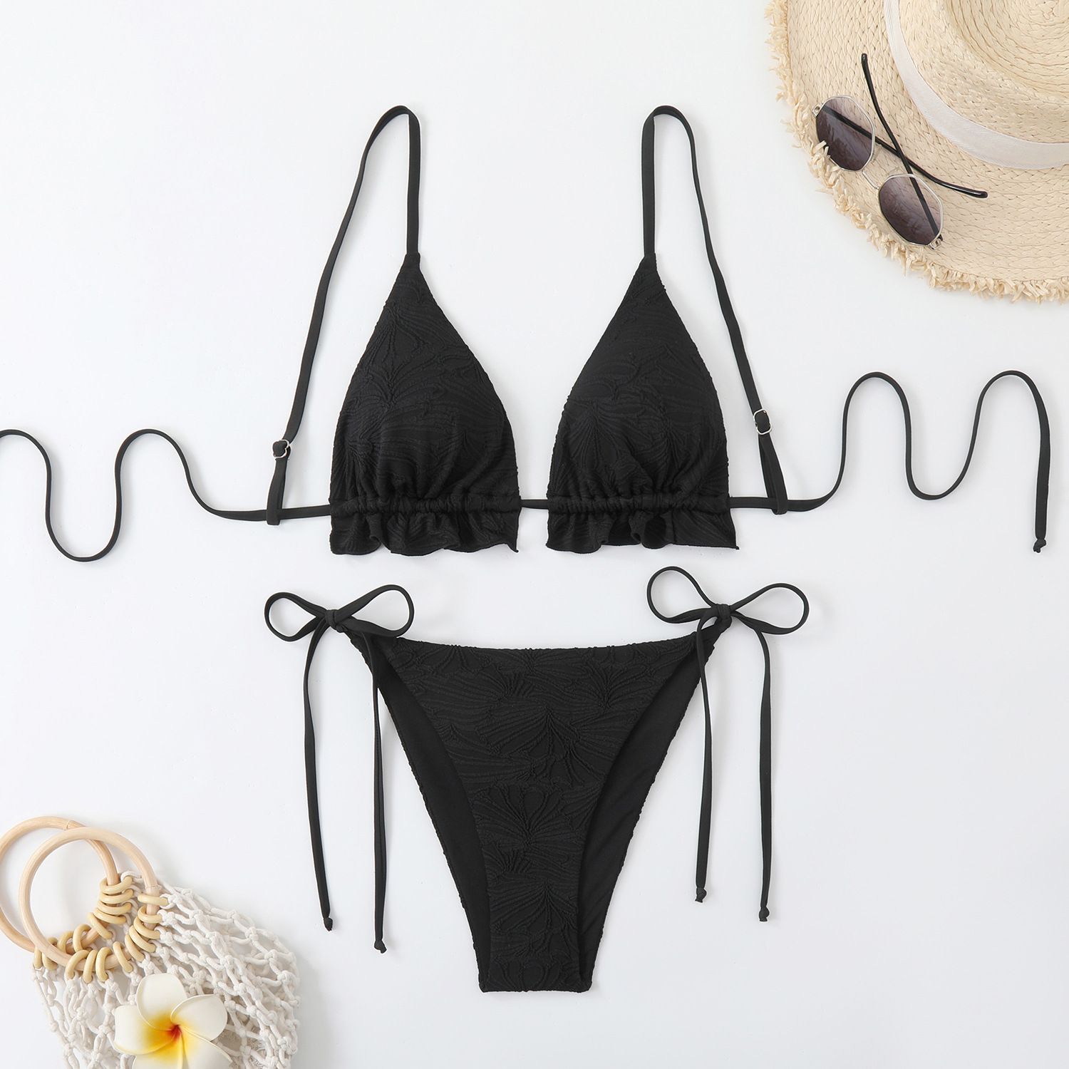 (image for) Ruffled Triangle Bikini Set Side Tie Two‑Piece Women Swimsuit