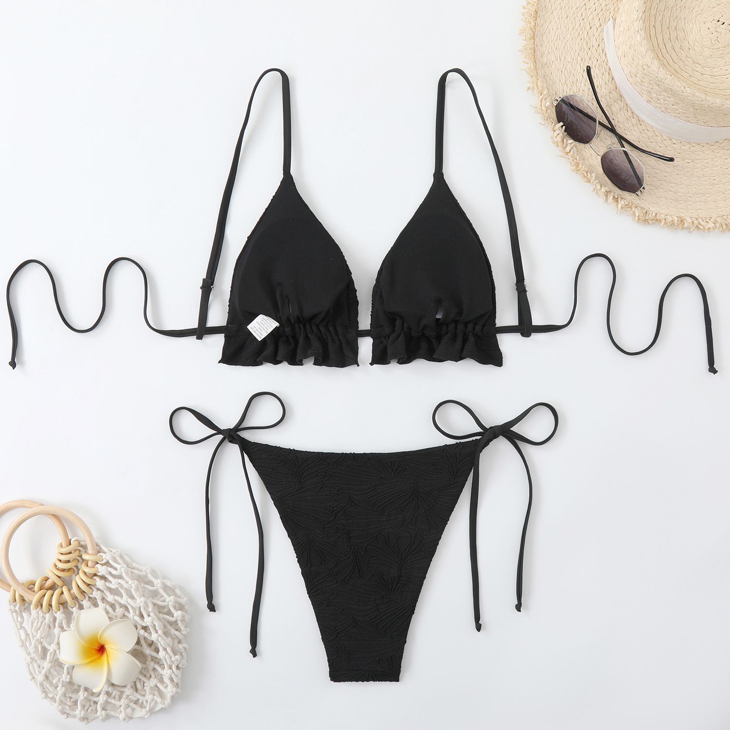 (image for) Ruffled Triangle Bikini Set Side Tie Two‑Piece Women Swimsuit