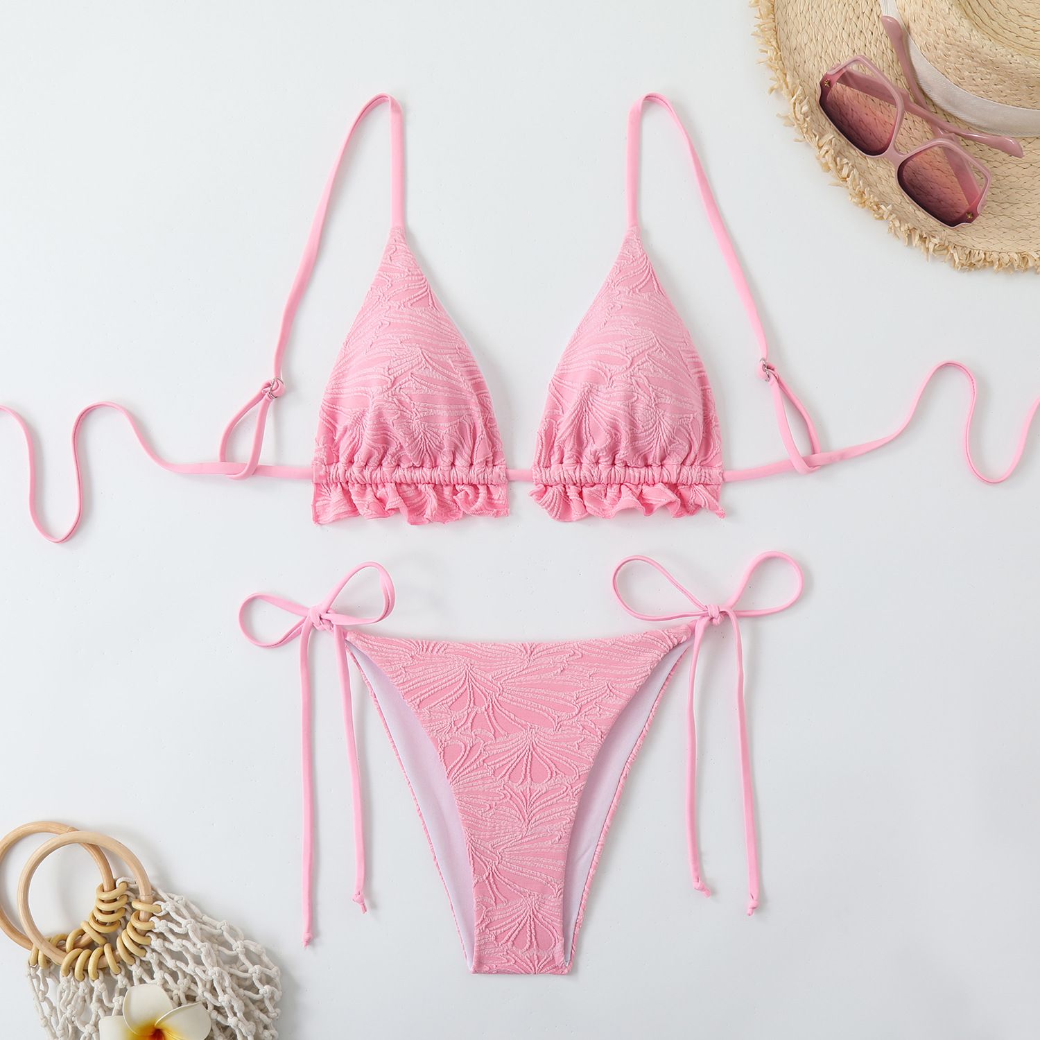 (image for) Ruffled Triangle Bikini Set Side Tie Two‑Piece Women Swimsuit