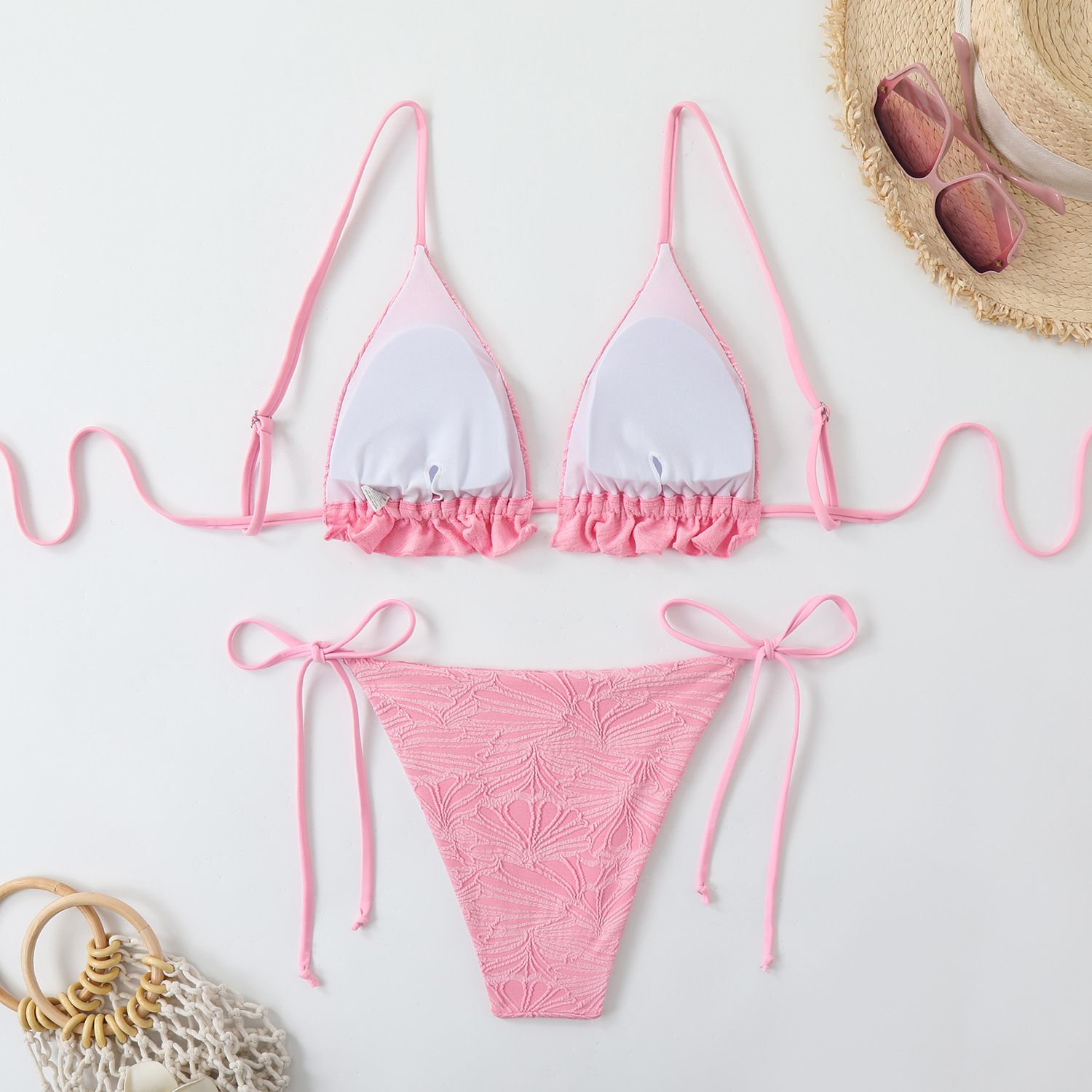 (image for) Ruffled Triangle Bikini Set Side Tie Two‑Piece Women Swimsuit