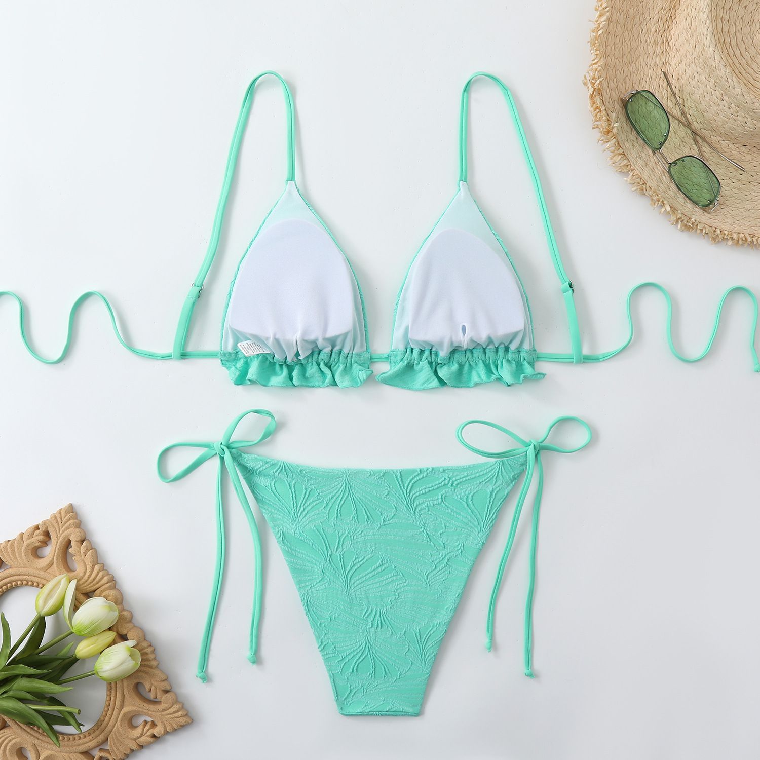 (image for) Ruffled Triangle Bikini Set Side Tie Two‑Piece Women Swimsuit