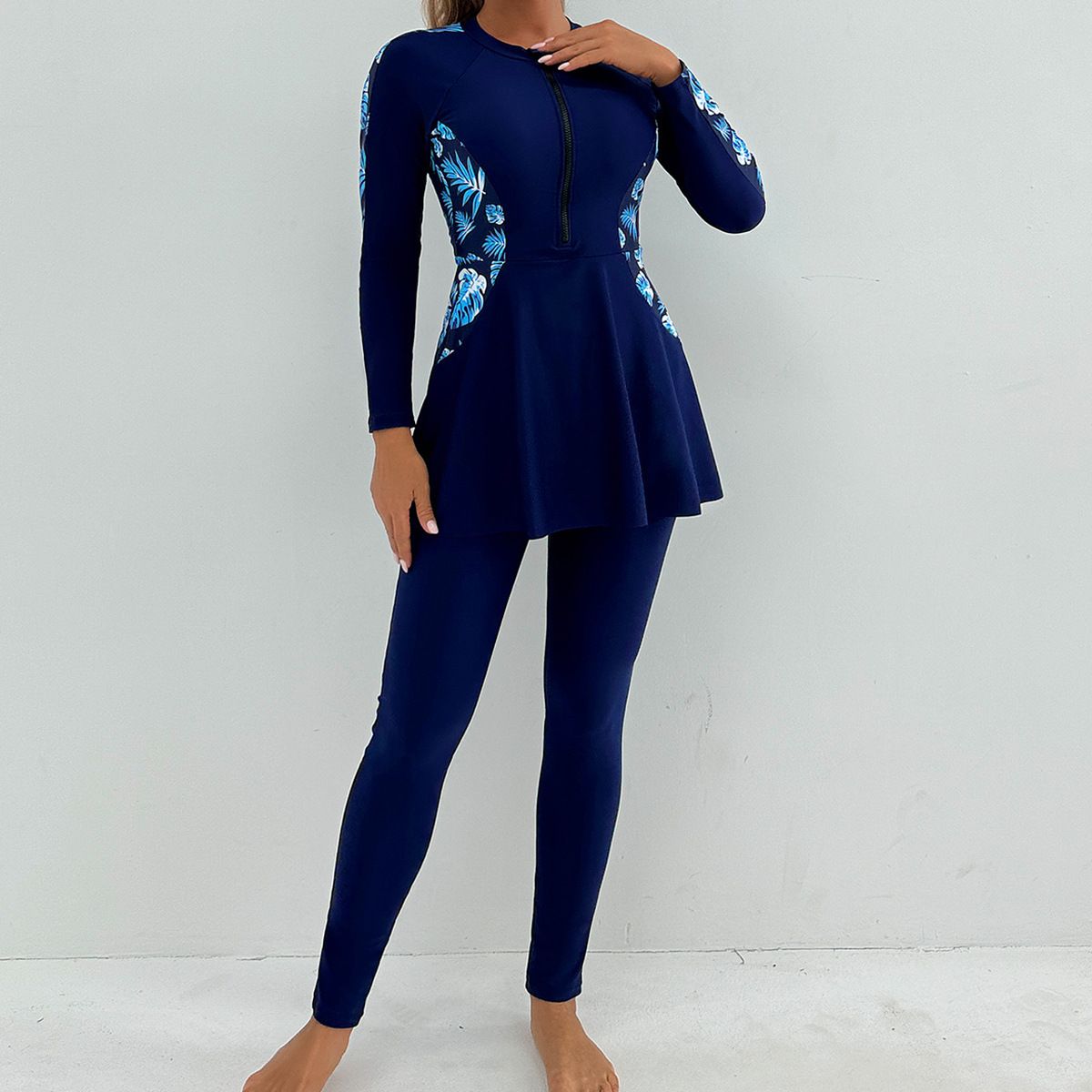 (image for) Women Modest Burkini Swimsuit Long Sleeve Zipper Full Coverage Muslim Swimwear