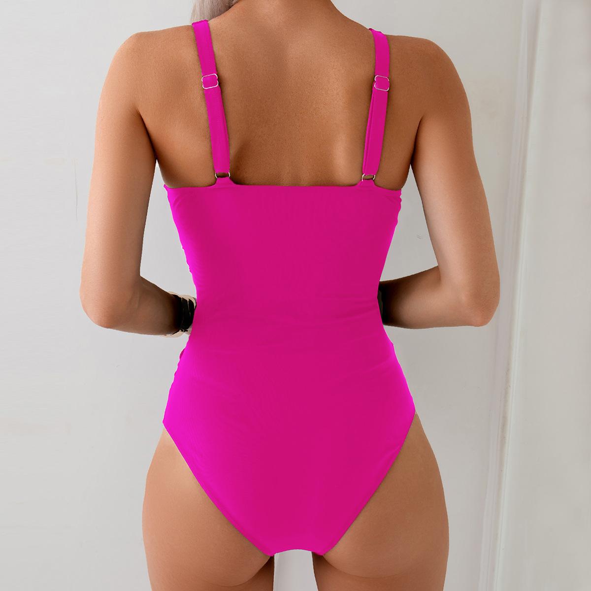 (image for) Women Solid Color Cross Strap Nylon One Piece Swimsuit 2026 Hot Sale