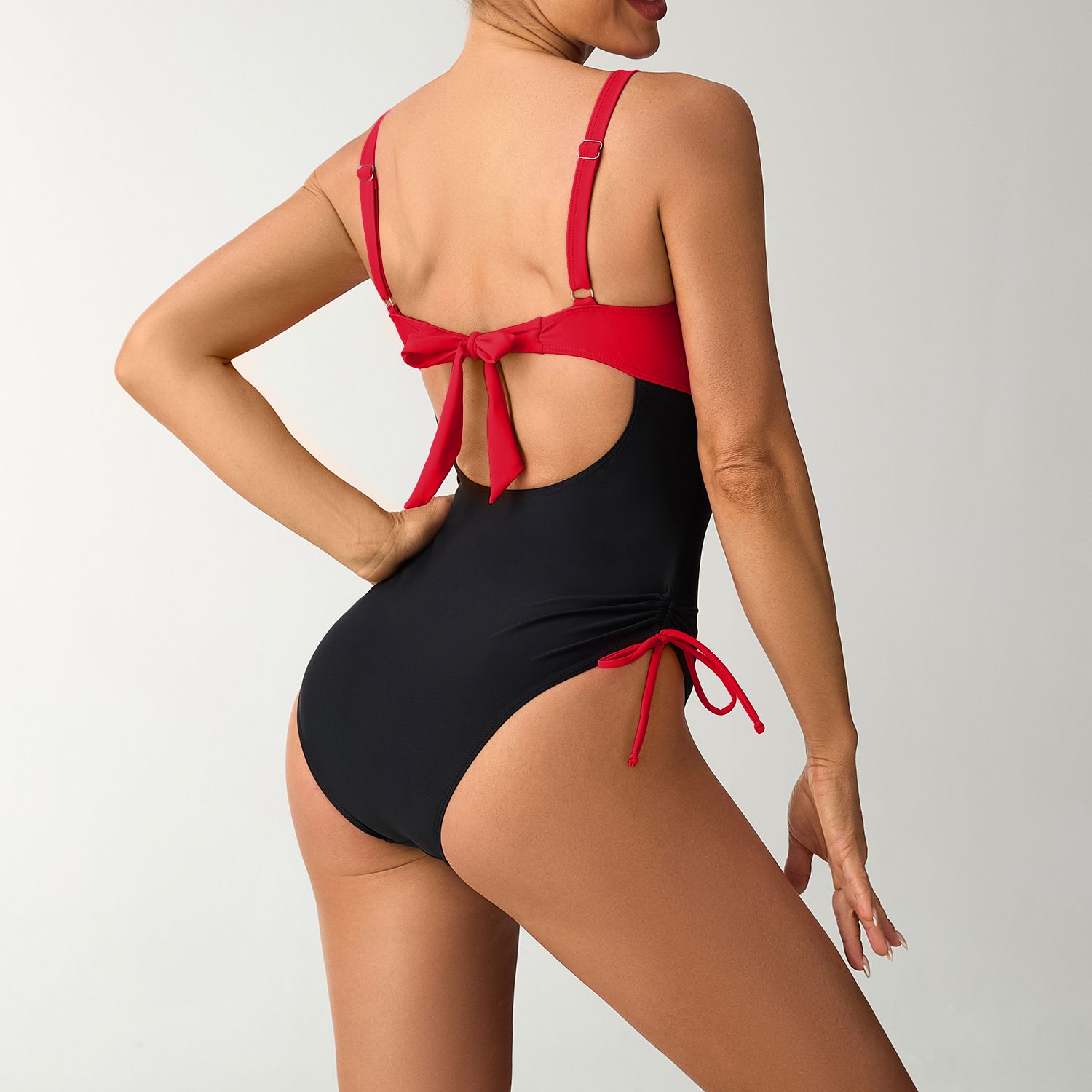 (image for) Women Color‑Block One‑Piece Swimsuit Cross V‑Neck Sleeveless Swimwear