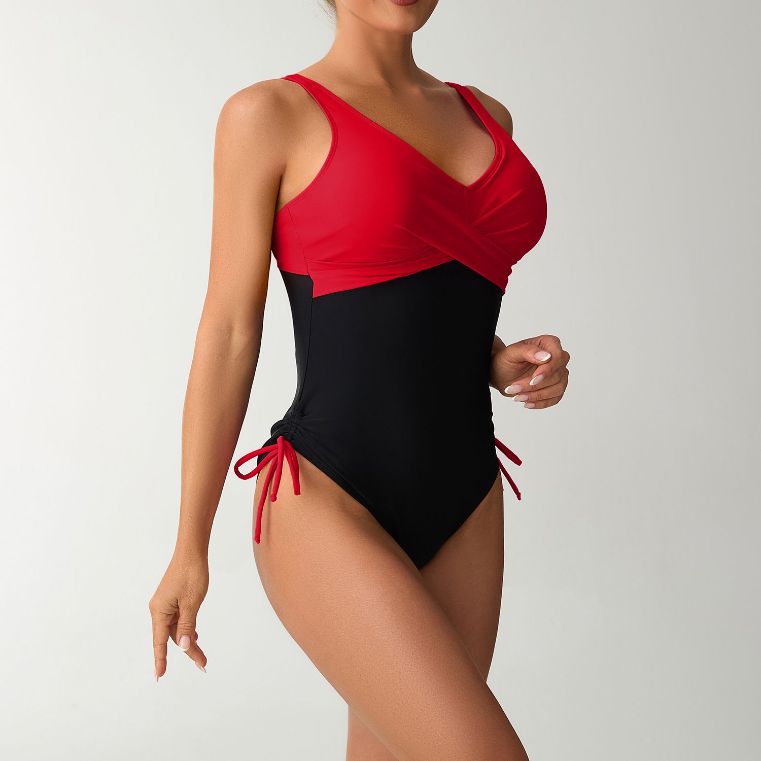 (image for) Women Color‑Block One‑Piece Swimsuit Cross V‑Neck Sleeveless Swimwear