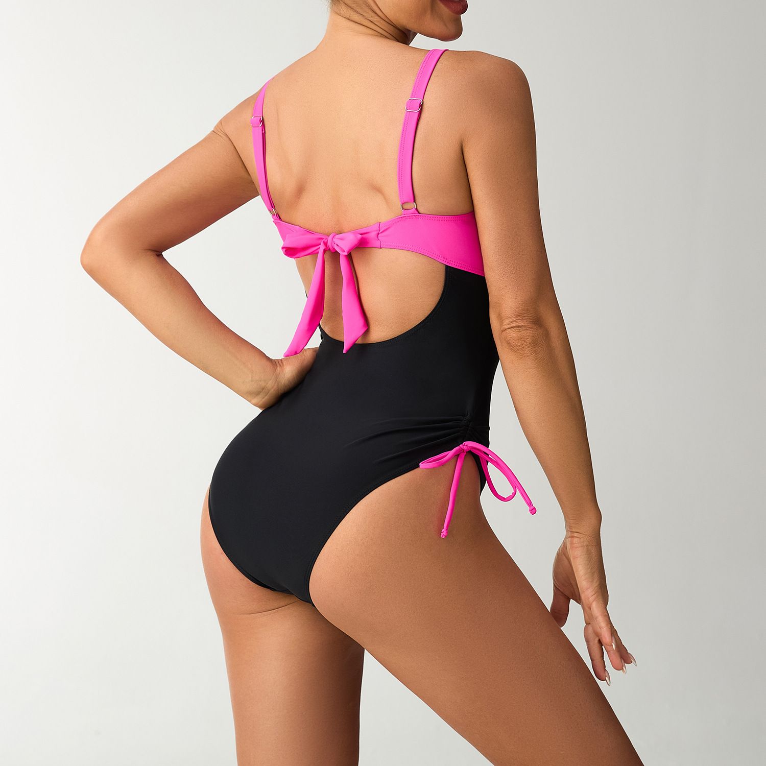 (image for) Women Color‑Block One‑Piece Swimsuit Cross V‑Neck Sleeveless Swimwear