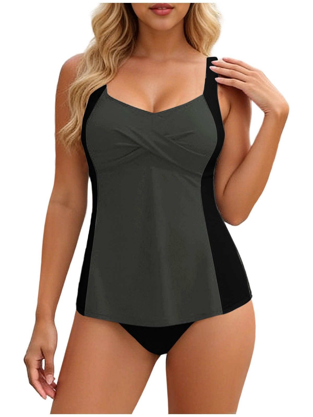 (image for) Women Color Block Tankini Two Piece Swimsuit, Conservative Split Bathing Suit