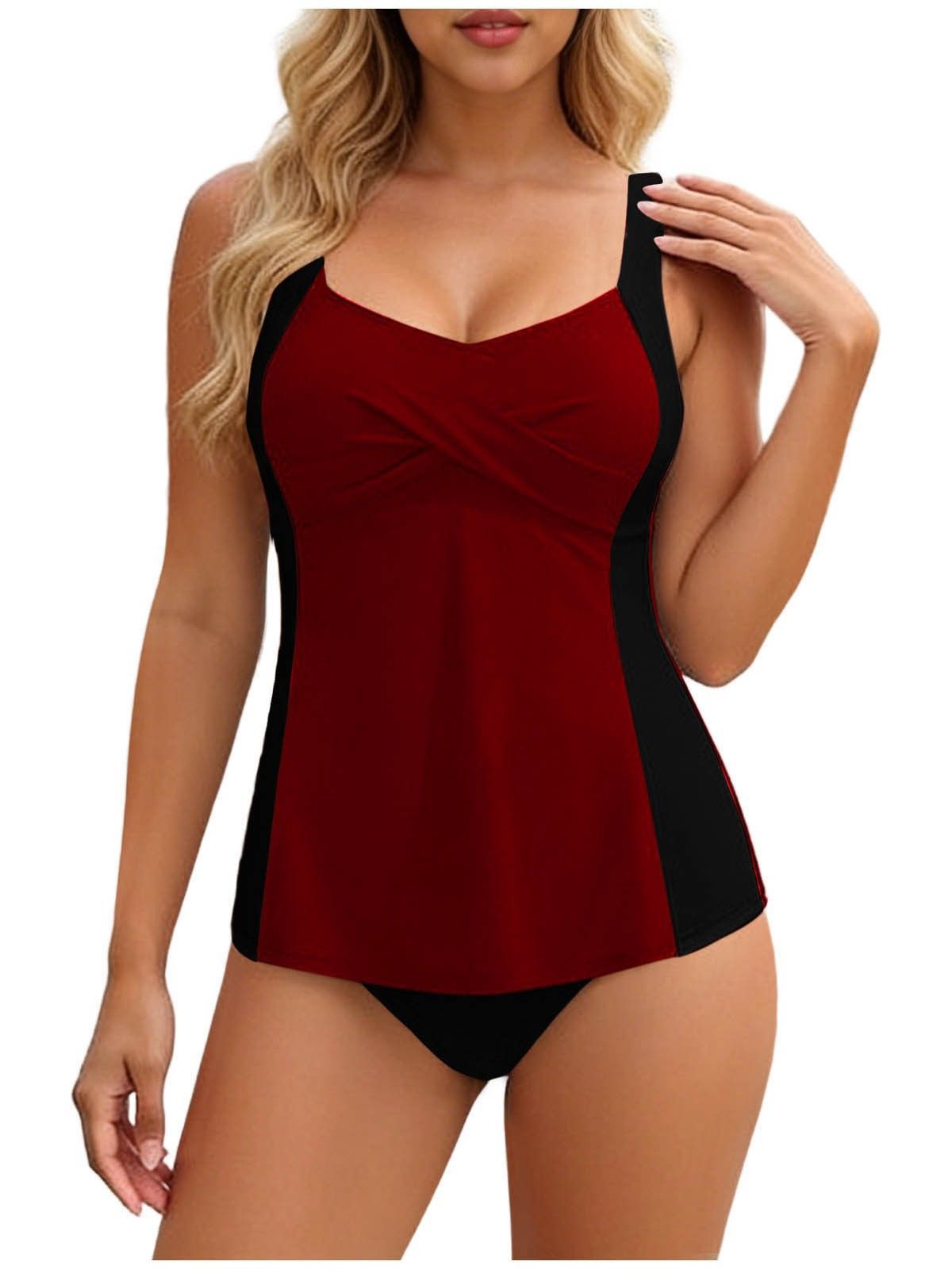 (image for) Women Color Block Tankini Two Piece Swimsuit, Conservative Split Bathing Suit
