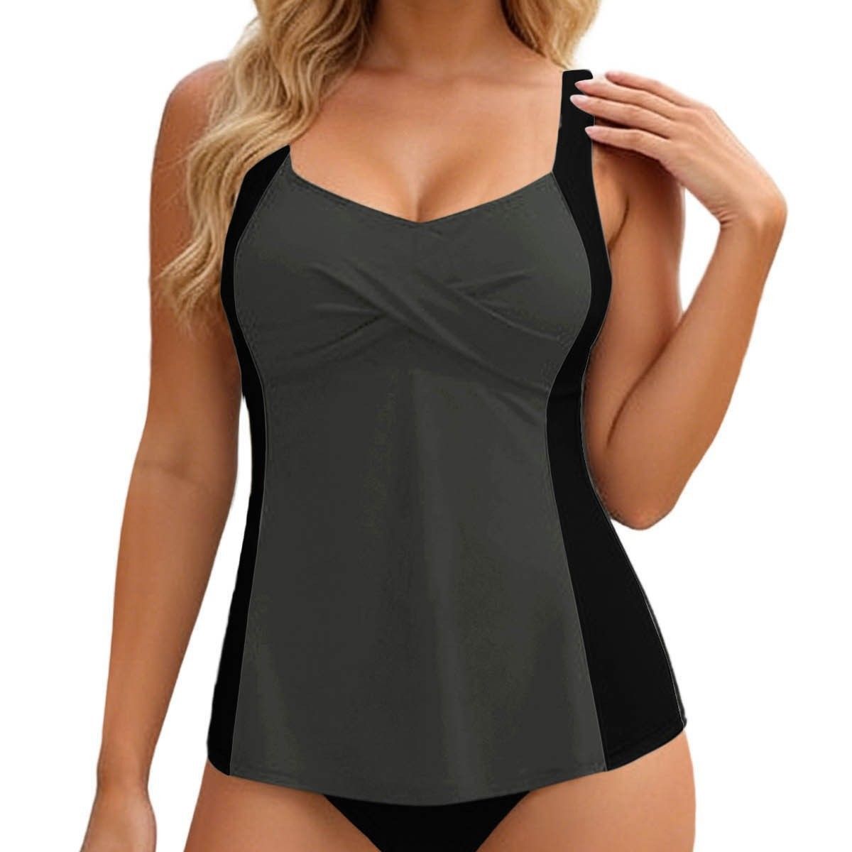(image for) Women Color Block Tankini Two Piece Swimsuit, Conservative Split Bathing Suit
