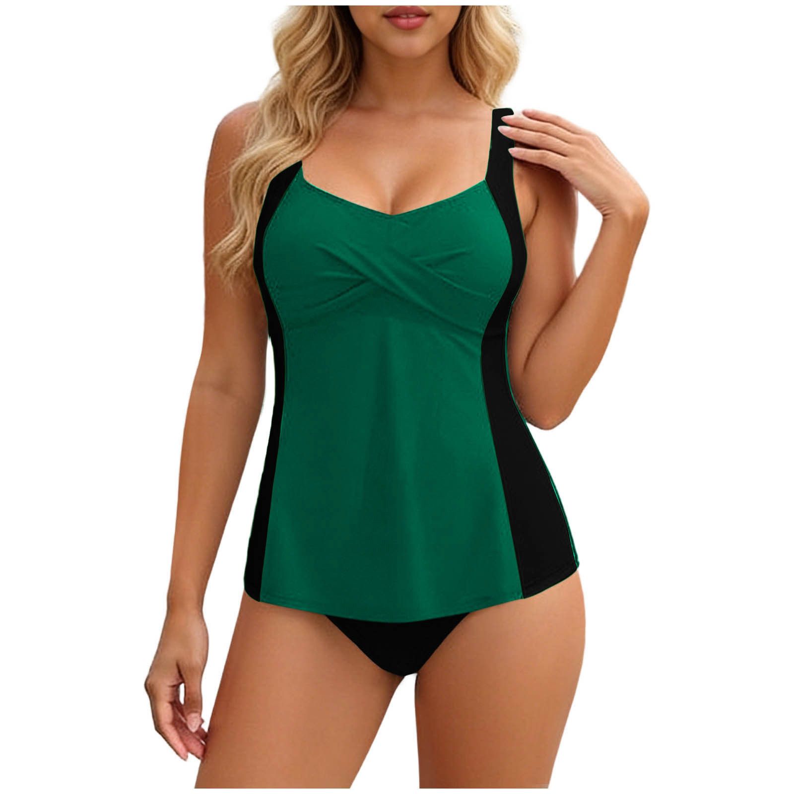 (image for) Women Color Block Tankini Two Piece Swimsuit, Conservative Split Bathing Suit