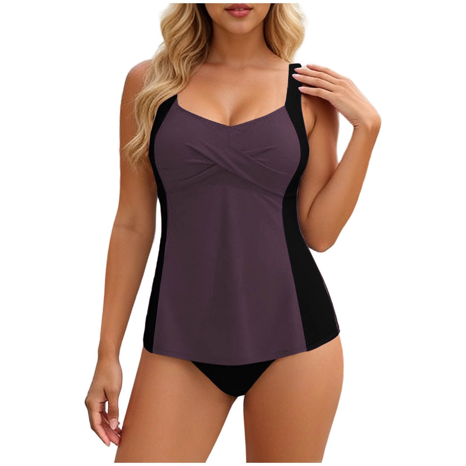 (image for) Women Color Block Tankini Two Piece Swimsuit, Conservative Split Bathing Suit